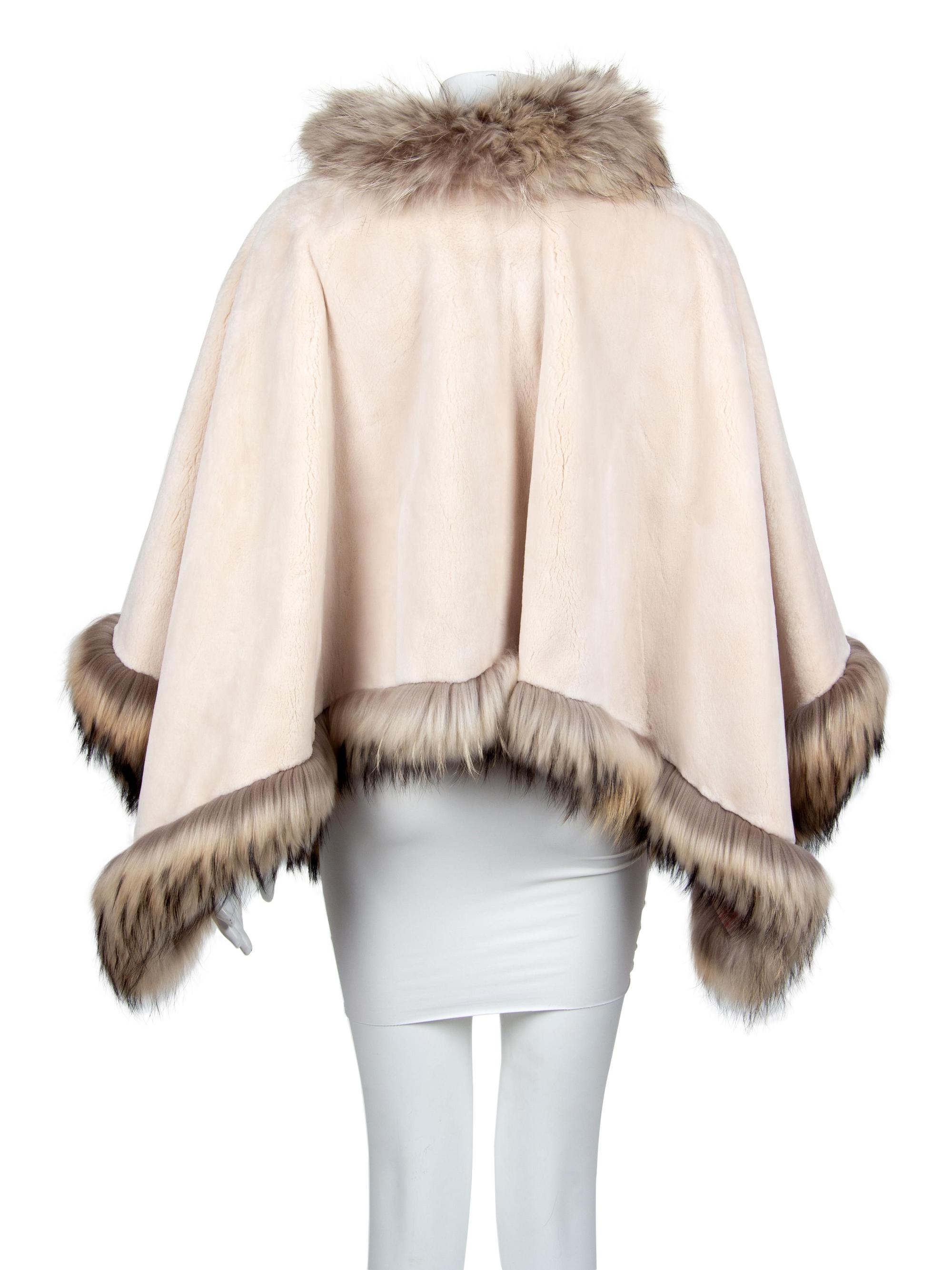 David Green Cream Chinchilla Cape with Fox Trim, late 1990's-2000's