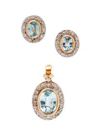 A Bicolor Gold, Blue Topaz and Diamond Demi-Parure,