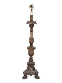 A Large Silvered Wood Pricket Mounted as a Lamp