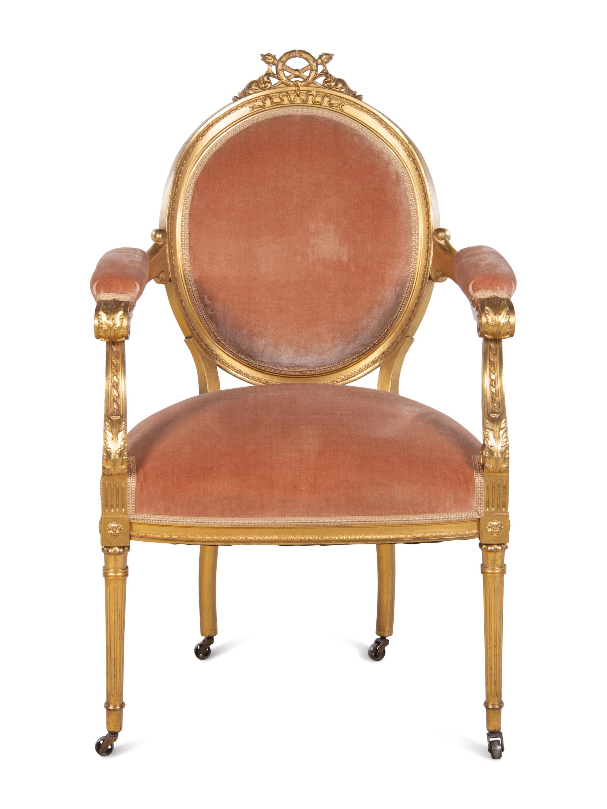 A Louis XVI Style Giltwood Fauteuil