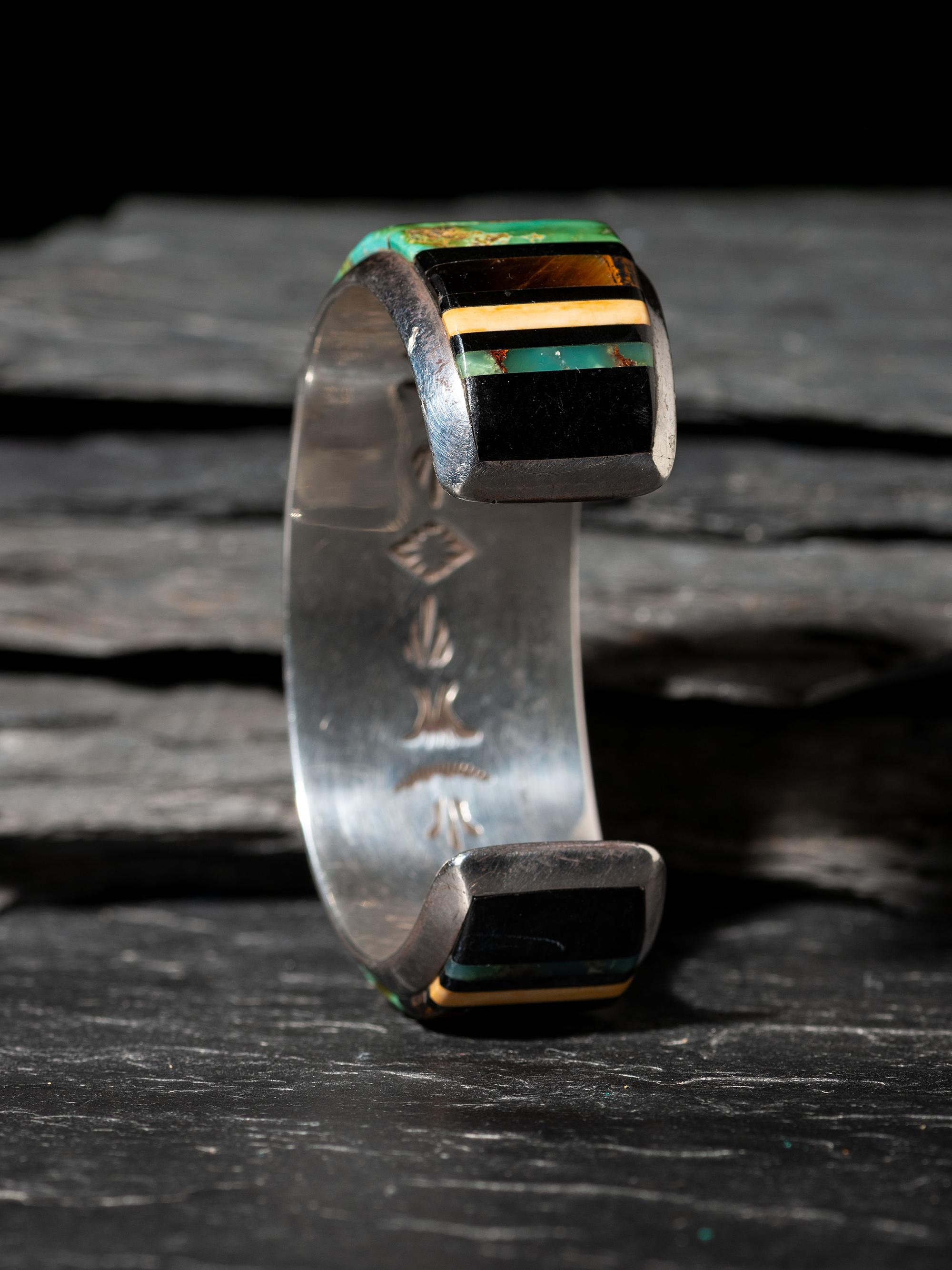 Sterling Silver and Cobblestone Inlay Cuff Bracelet