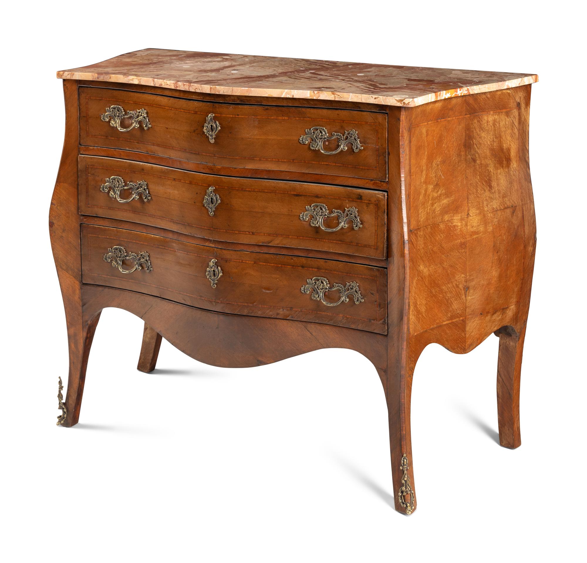A Louis XV Style Marble Top Chest of Drawers