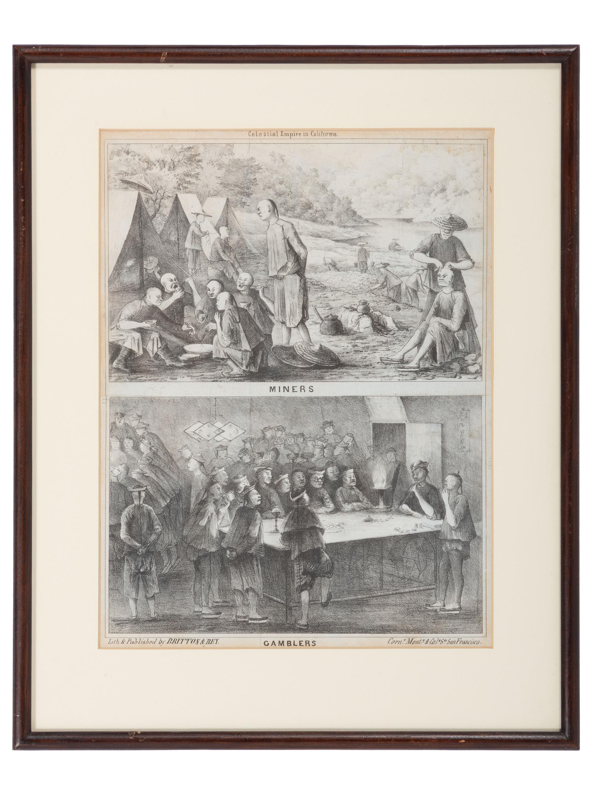 [MINING]. Celestial Empire in California, Miners and Gamblers . Pictorial California letter sheet.