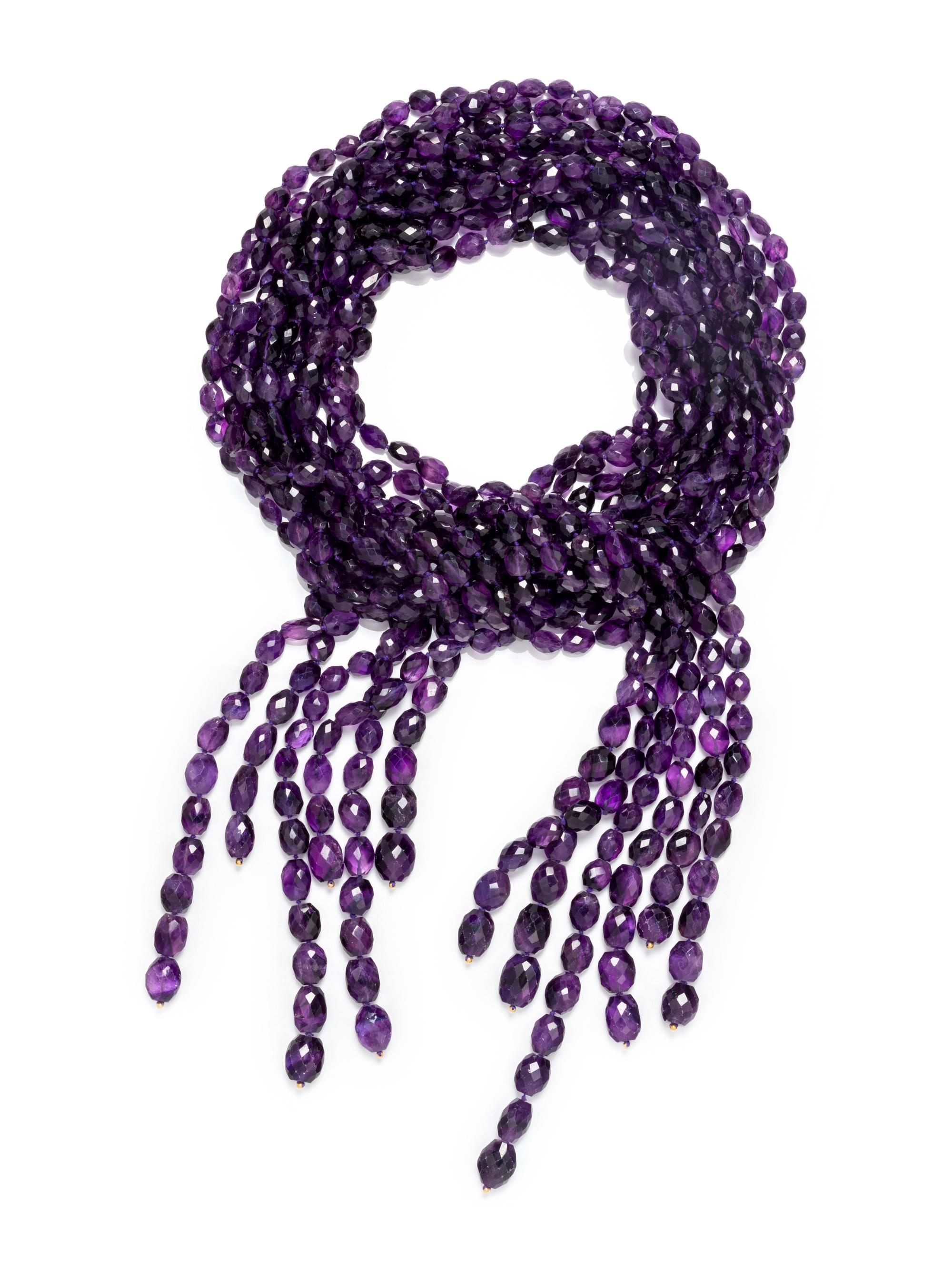 AMETHYST BEAD SCARF STYLE NECKLACE