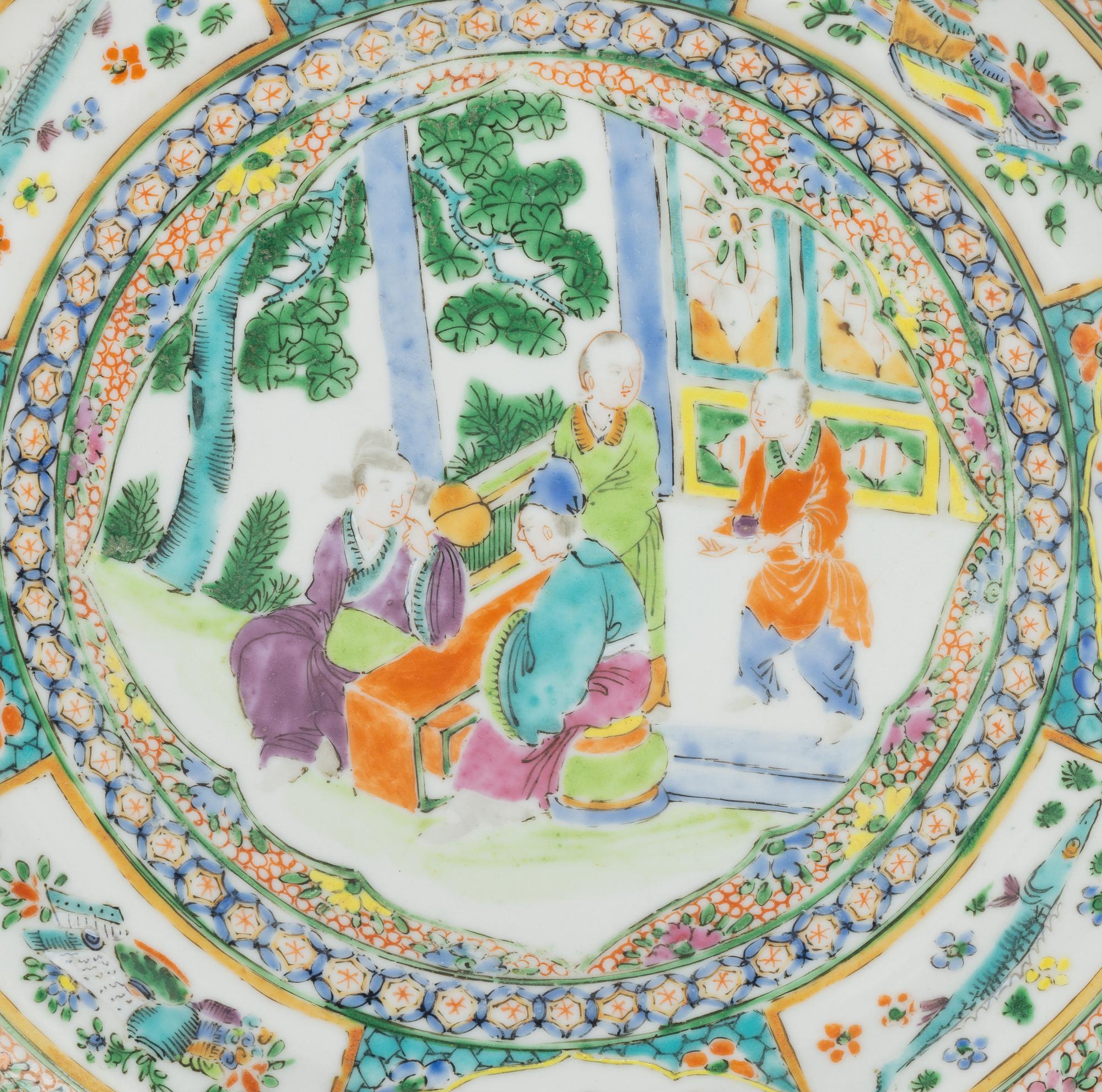 Five Chinese Export Famille Rose Porcelain Plates