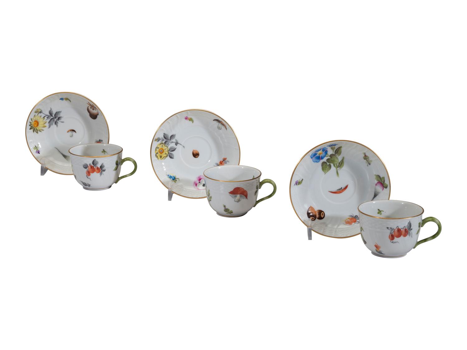 A Set of Six Herend Porcelain Teacups and Saucers