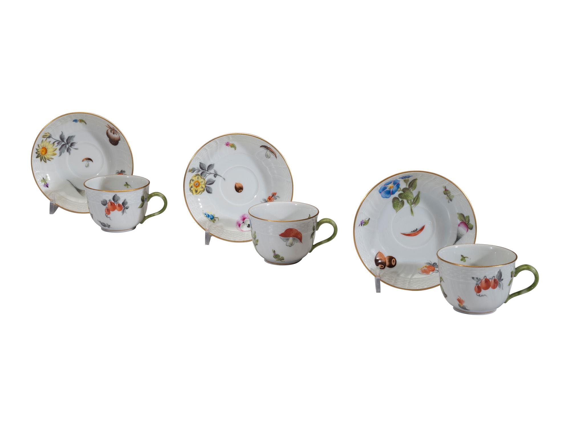 A Set of Six Herend Porcelain Teacups and Saucers