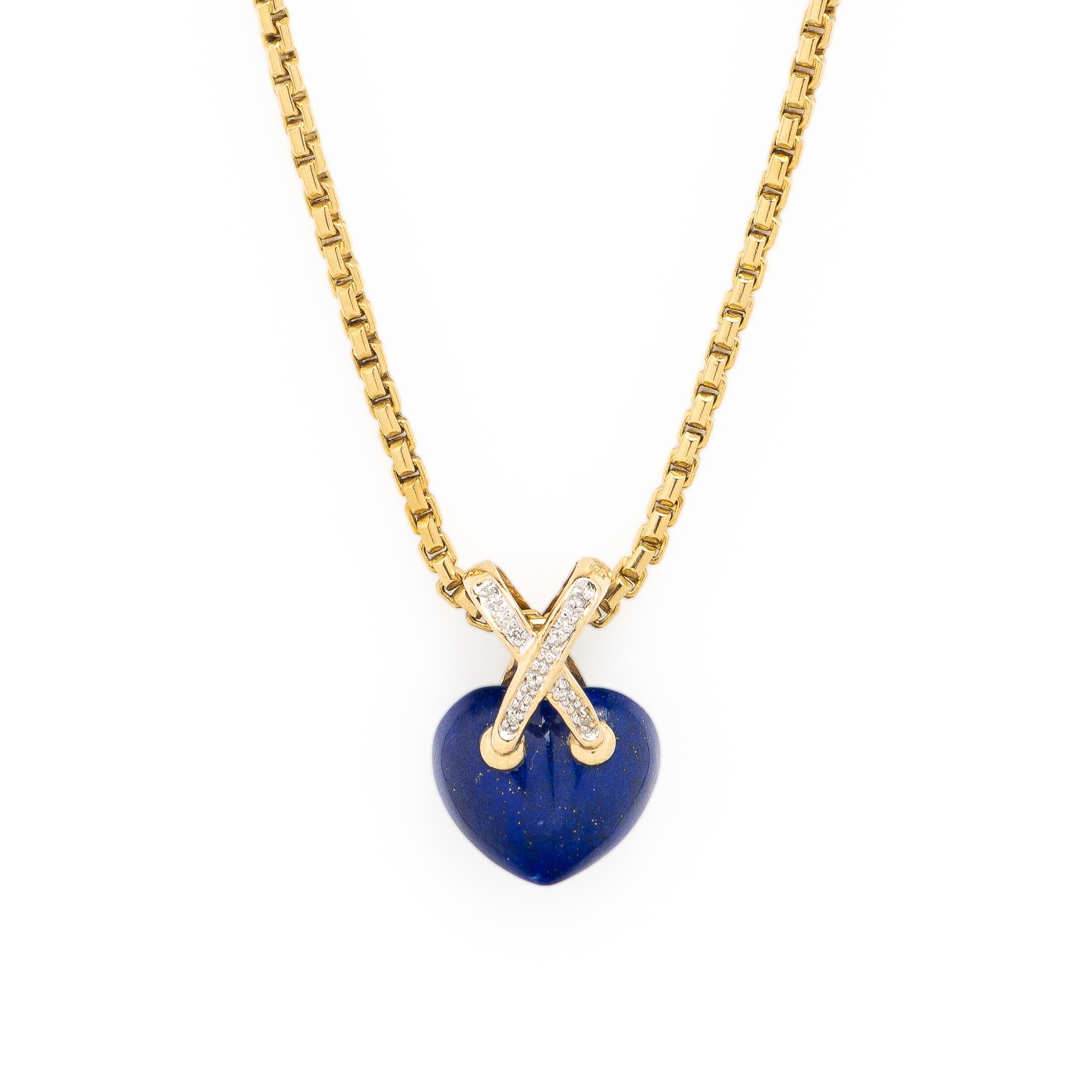 Lapis Lazuli, Diamond, and Yellow Gold Pendant Necklace