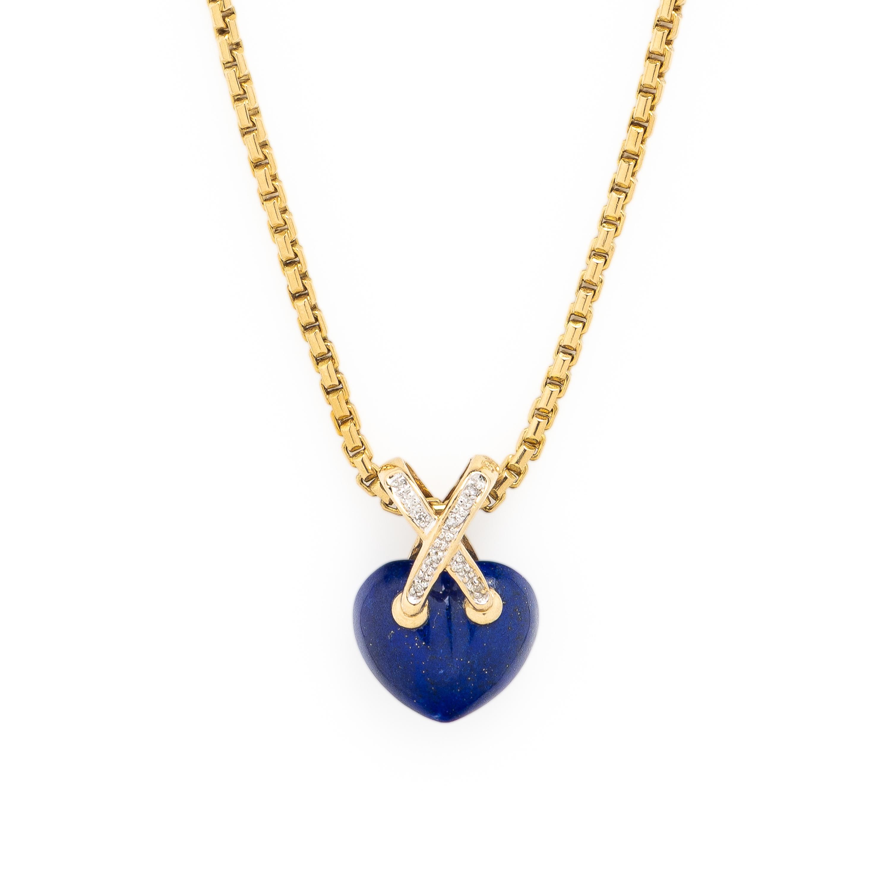 Lapis Lazuli, Diamond, and Yellow Gold Pendant Necklace