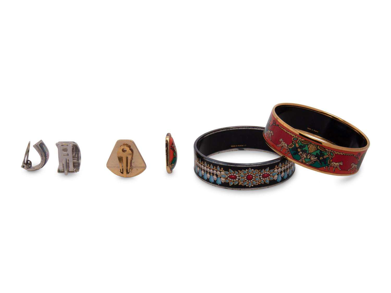Two Pairs of Hermès Enamel Cuffs and Ear Clips