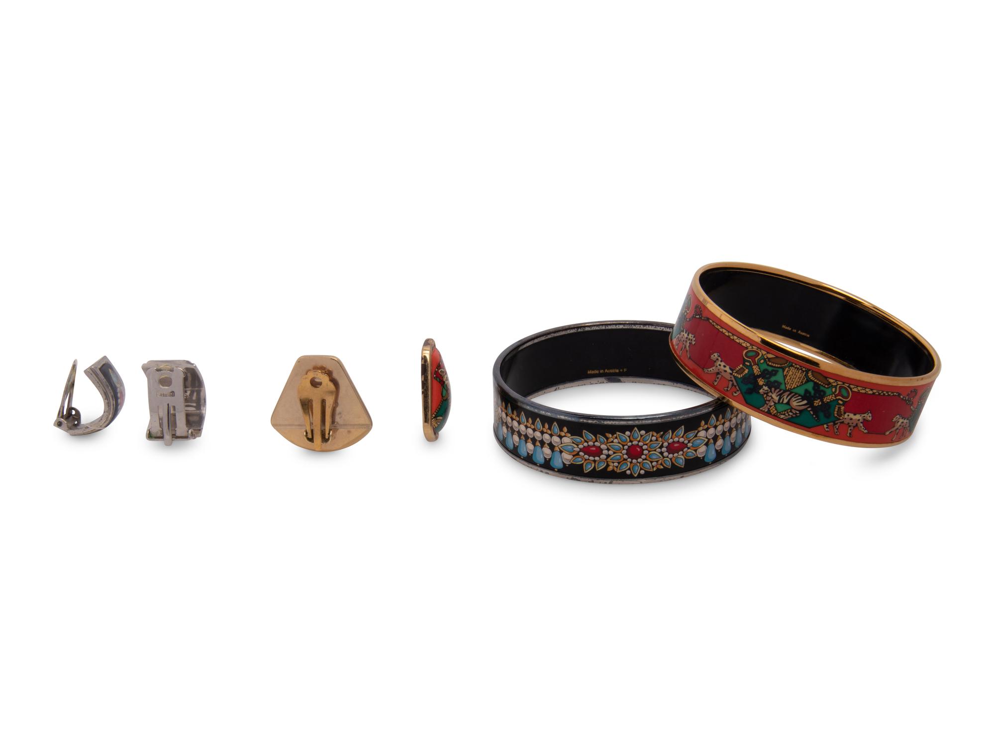 Two Pairs of Hermès Enamel Cuffs and Ear Clips
