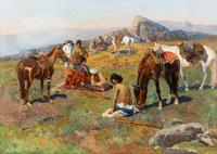 Franz Roubaud (Ukrainian, 1856-1928) — Circassian Horsemen Resting on a High Plateau