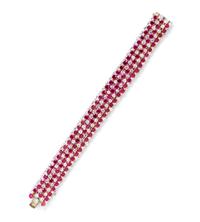 A Platinum, 18 Karat Yellow Gold, Ruby and Diamond Bracelet, 58.50 dwts.