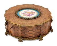 A French Porcelain and Bronze-Mounted Inlaid Wood Chocolate Box