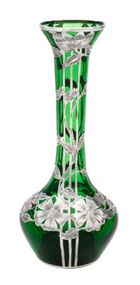 A Silver Overlay Glass Vase Height 10 inches.