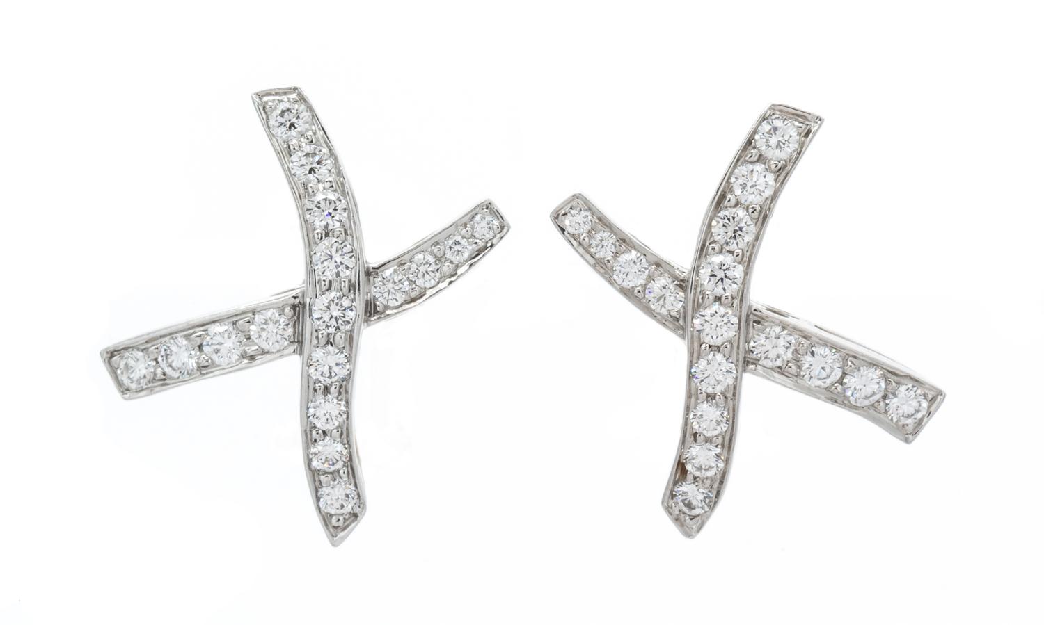 A Pair of Platinum and Diamond 'X' Earclips, Paloma Picasso for Tiffany & Co., Circa 1985, 5.40 dwts.
