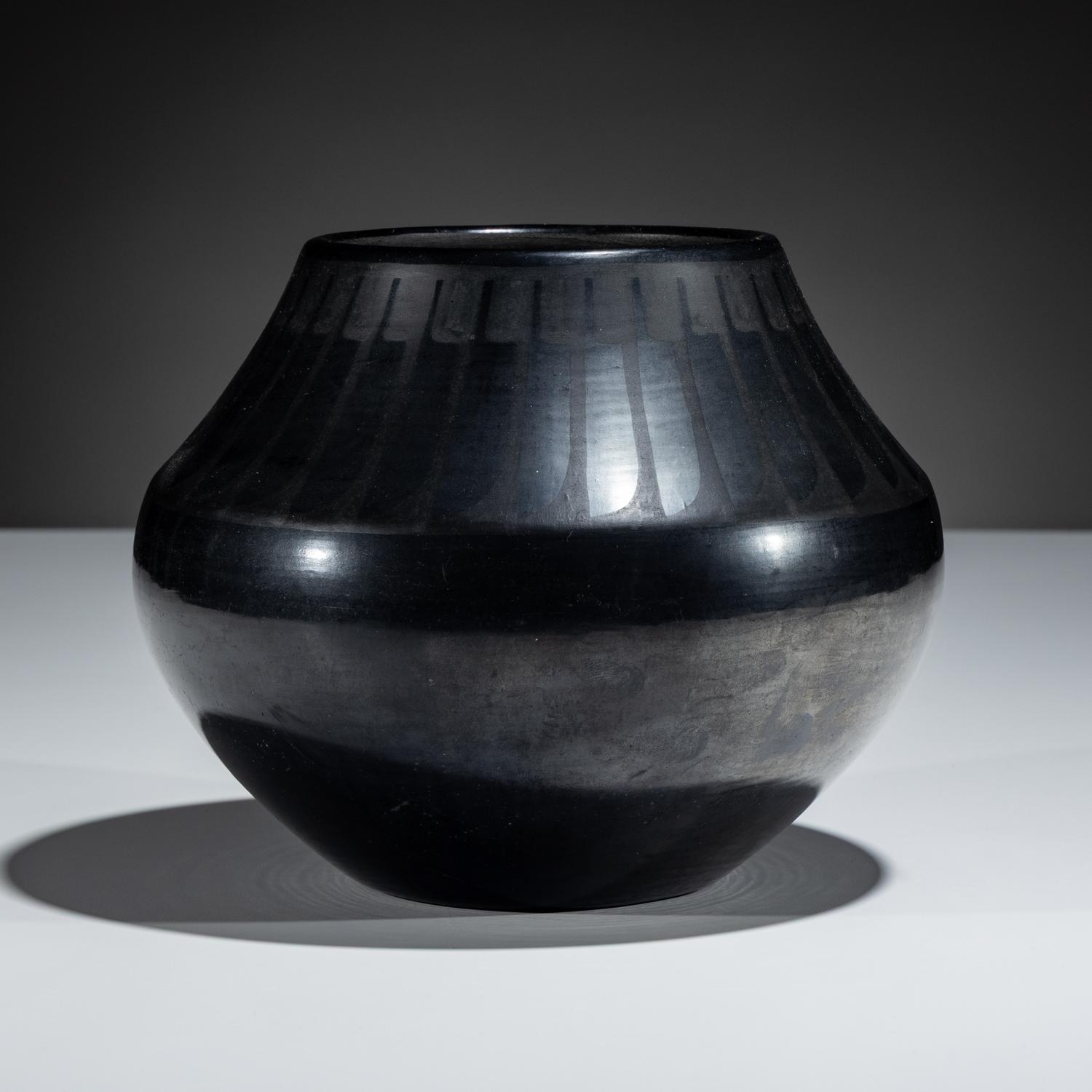 Blackware Pottery Jar, with Gunmetal Finish