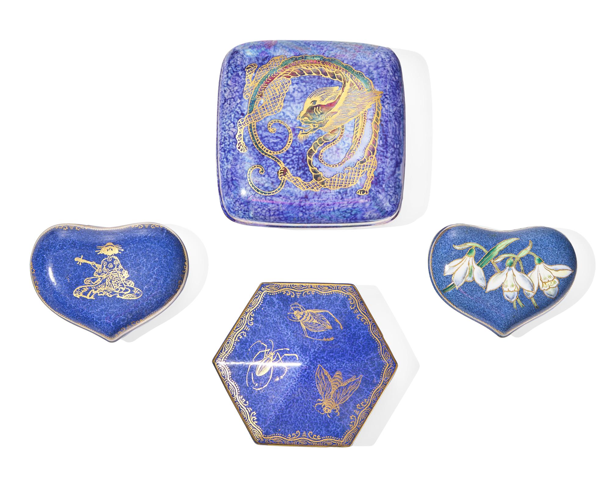 Four Wedgwood Powder Blue Parcel-Gilt Trinket Boxes