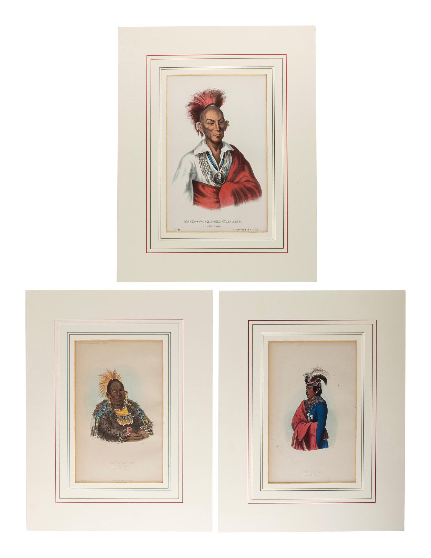[NATIVE AMERICANS]. A group hand-colored lithographs, including McKENNEY & HALL and CATLIN.