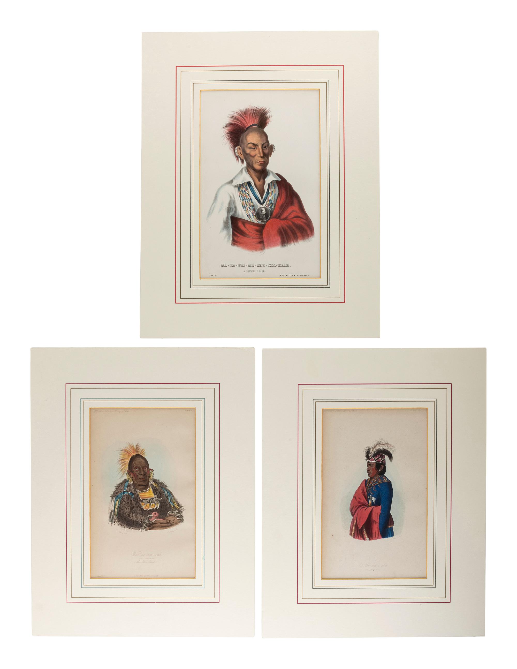[NATIVE AMERICANS]. A group hand-colored lithographs, including McKENNEY & HALL and CATLIN.