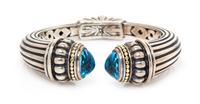 A Sterling Silver, 18 Karat Yellow Gold and Blue Topaz 'Caviar' Cuff Bracelet, Lagos, 39.10 dwts.