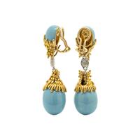 BICOLOR GOLD, DIAMOND AND BLUE ENAMEL CONVERTIBLE EARCLIPS