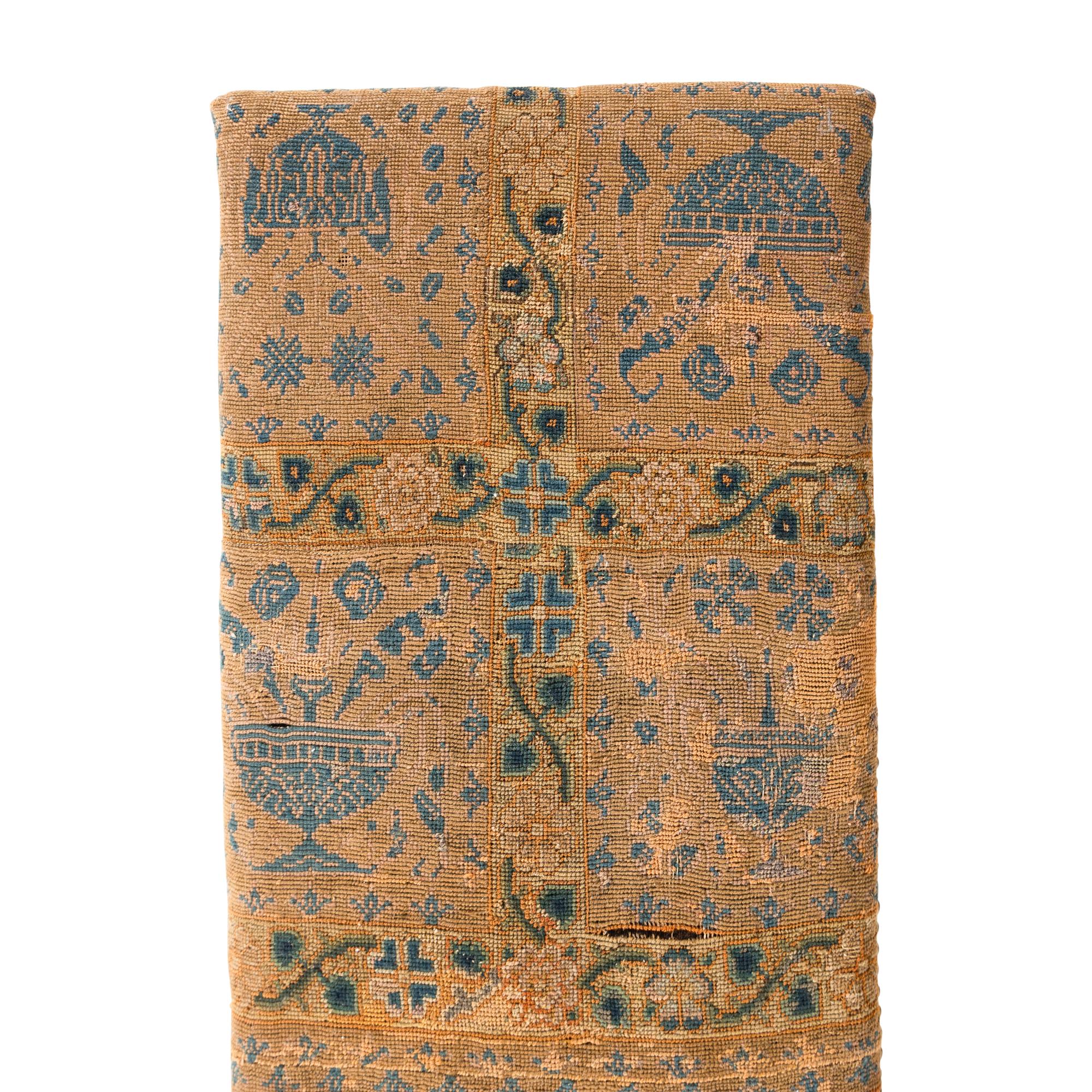 An English Provincial Fruitwood Needlework-Upholstered Bench