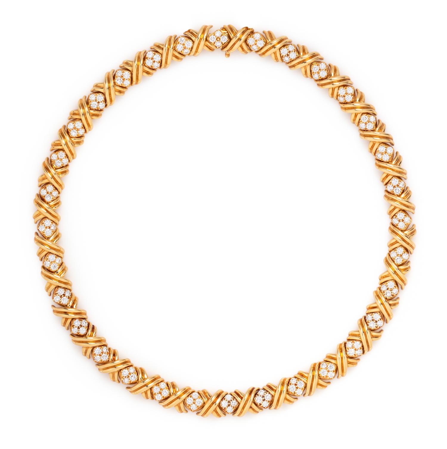 TIFFANY & CO., YELLOW GOLD AND DIAMOND 'X' NECKLACE