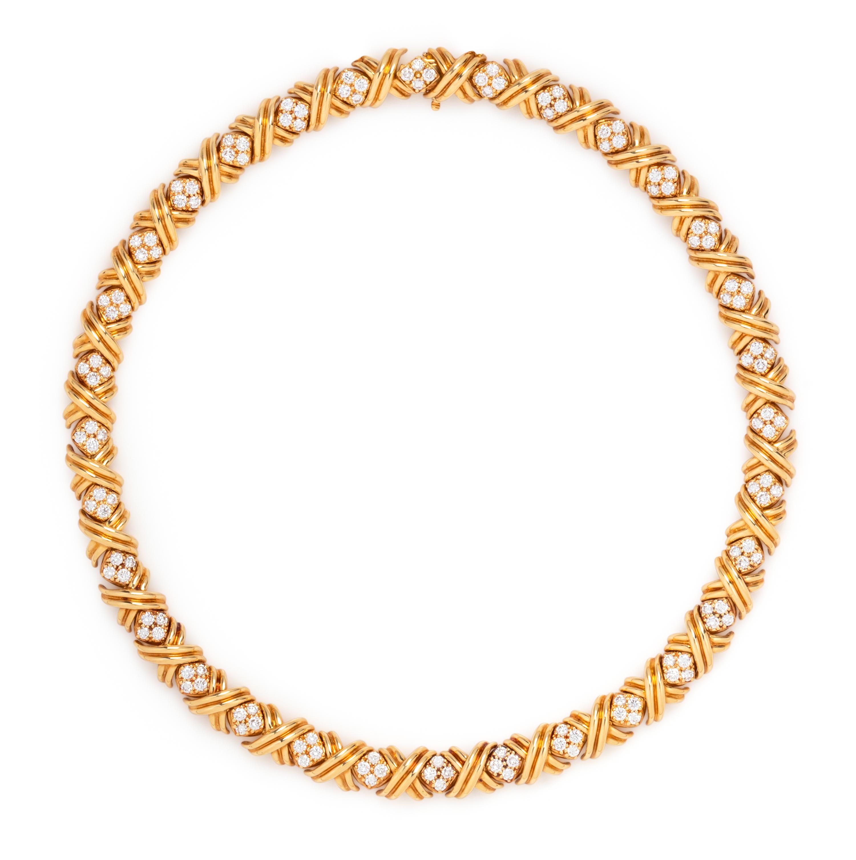 TIFFANY & CO., YELLOW GOLD AND DIAMOND 'X' NECKLACE
