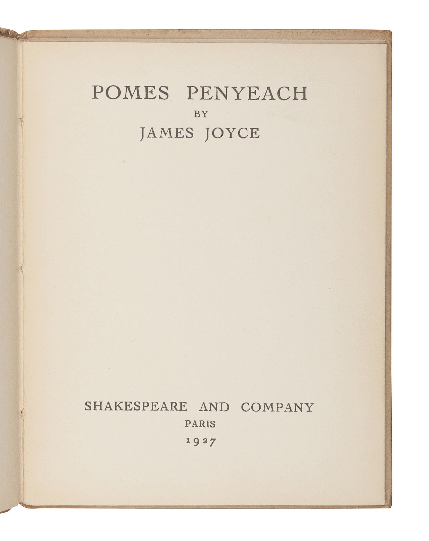 JOYCE, James (1882-1941). Pomes Penyeach . Paris: Shakespeare and Company, 1927.