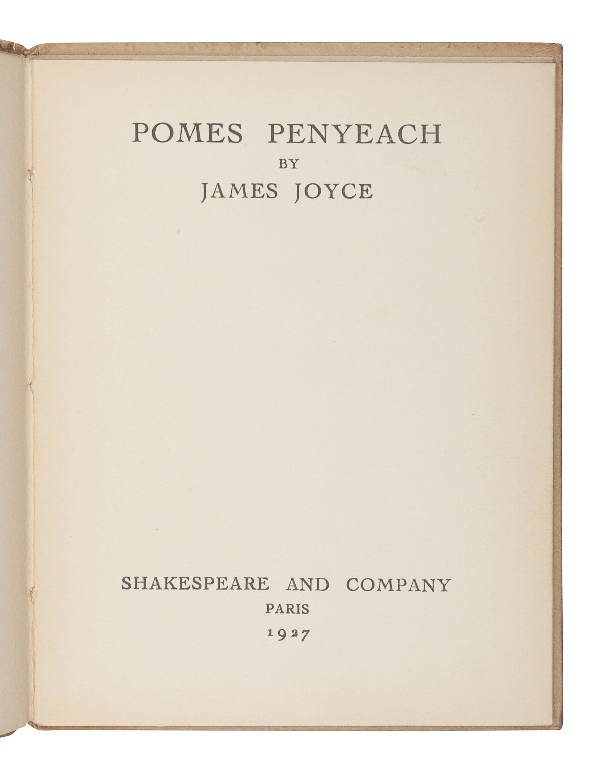 JOYCE, James (1882-1941). Pomes Penyeach . Paris: Shakespeare and Company, 1927.