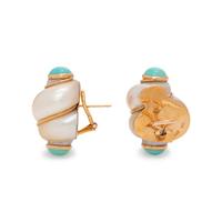 MAZ, SHELL AND TURQUOISE EARCLIPS
