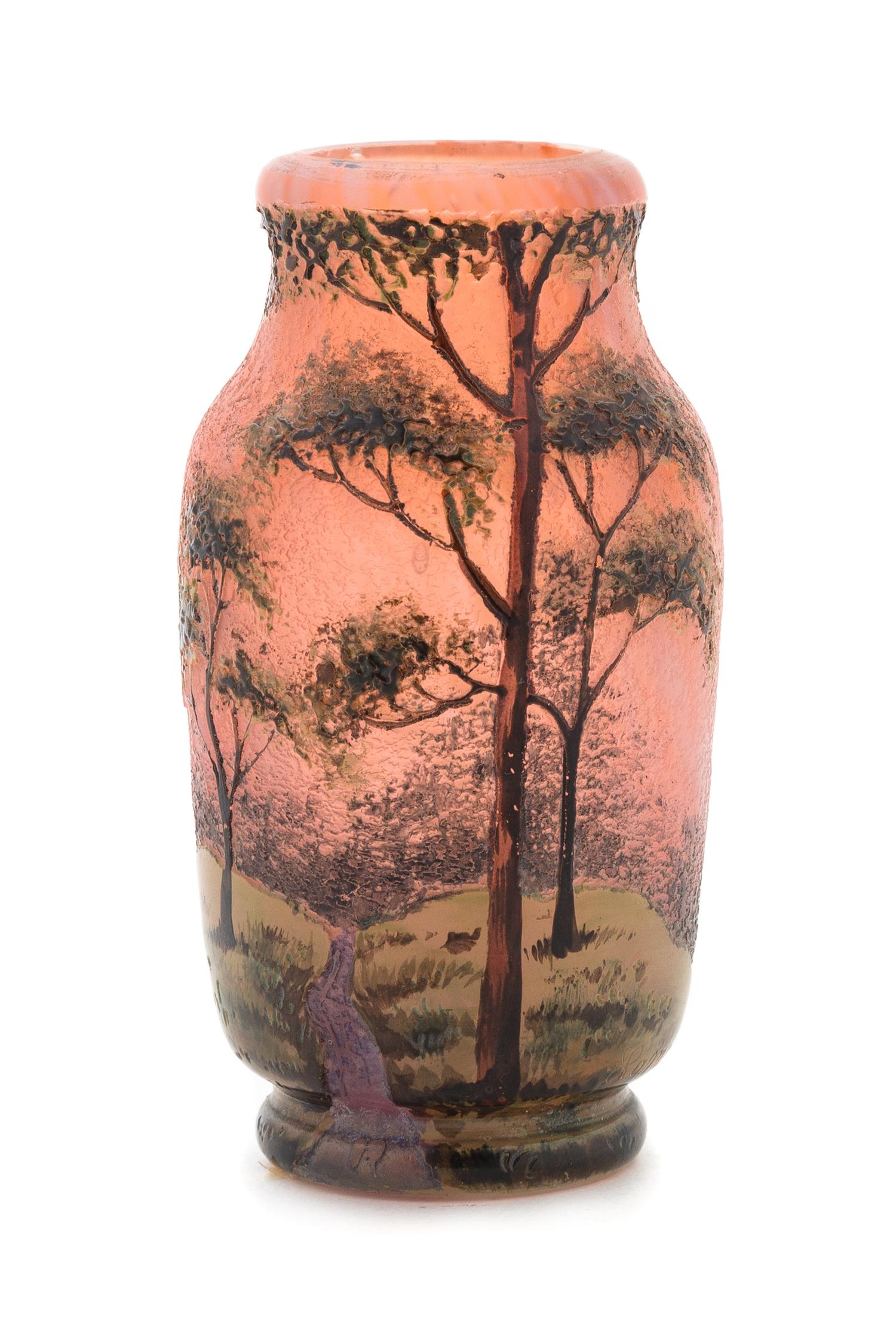 An Enameled Cameo Glass Landscape Vase, Lamartine, Height 3 5/8 inches. — CIRCA 1900