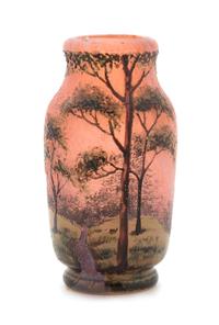 An Enameled Cameo Glass Landscape Vase, Lamartine, Height 3 5/8 inches. — CIRCA 1900