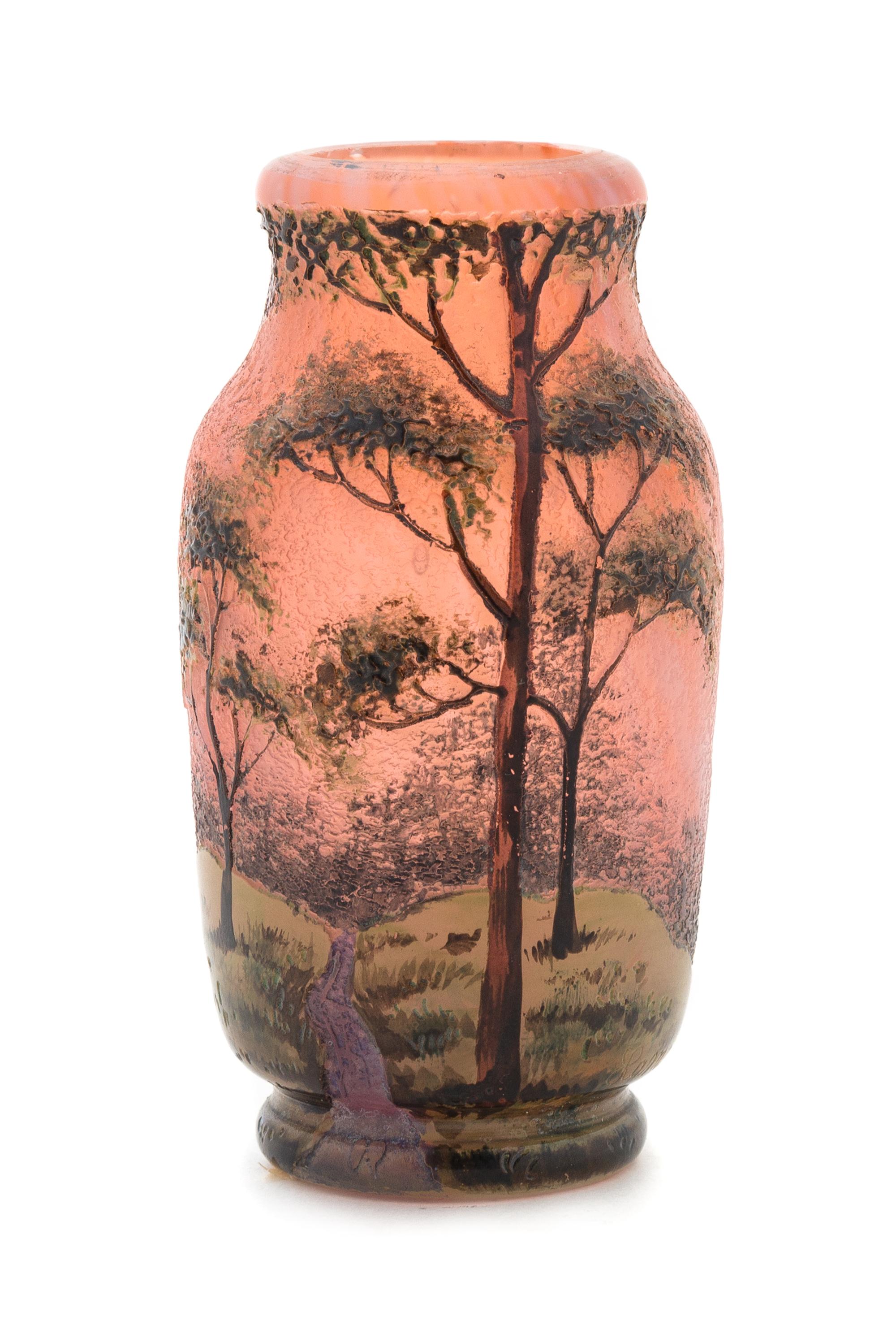 An Enameled Cameo Glass Landscape Vase, Lamartine, Height 3 5/8 inches. — CIRCA 1900
