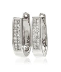 A Pair of 14 Karat White Gold and Diamond Hoop Earrings, 2.90 dwts.