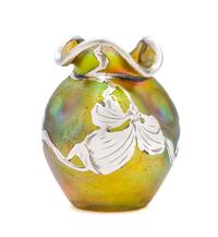 A Loetz Silver Overlay Glass Vase Height 3 3/8 inches.