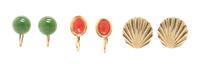 A Collection of 14 Karat Yellow Gold, Jade and Coral Earrings, 5.00 dwts.