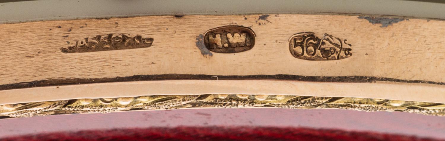 A Russian Guilloche Enamel, Gold and Diamond Picture Frame, Mark of Faberge, maker's mark of Henrik Wigstrom, St. Petersburg, late 19th