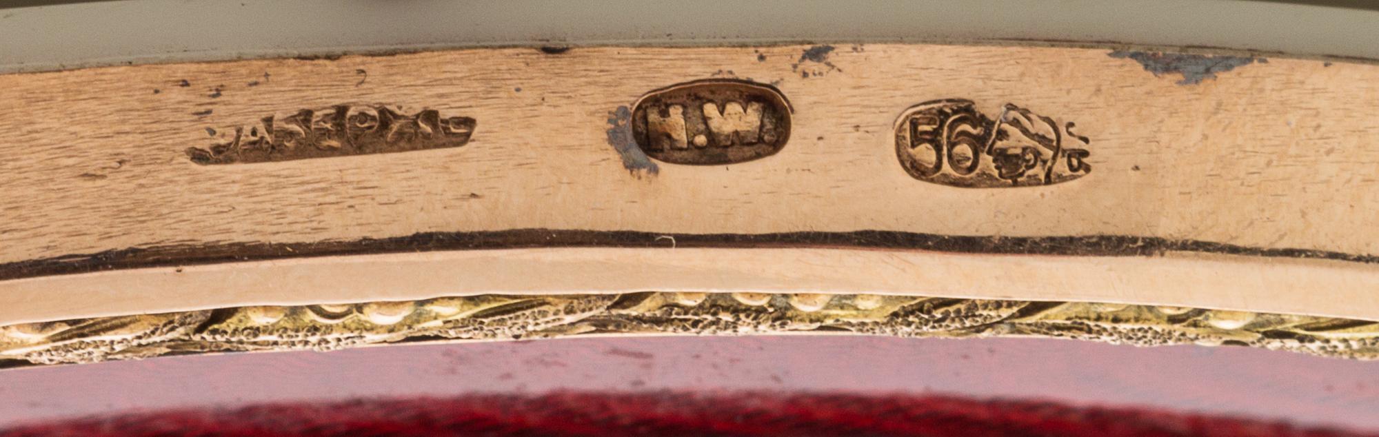 A Russian Guilloche Enamel, Gold and Diamond Picture Frame, Mark of Faberge, maker's mark of Henrik Wigstrom, St. Petersburg, late 19th