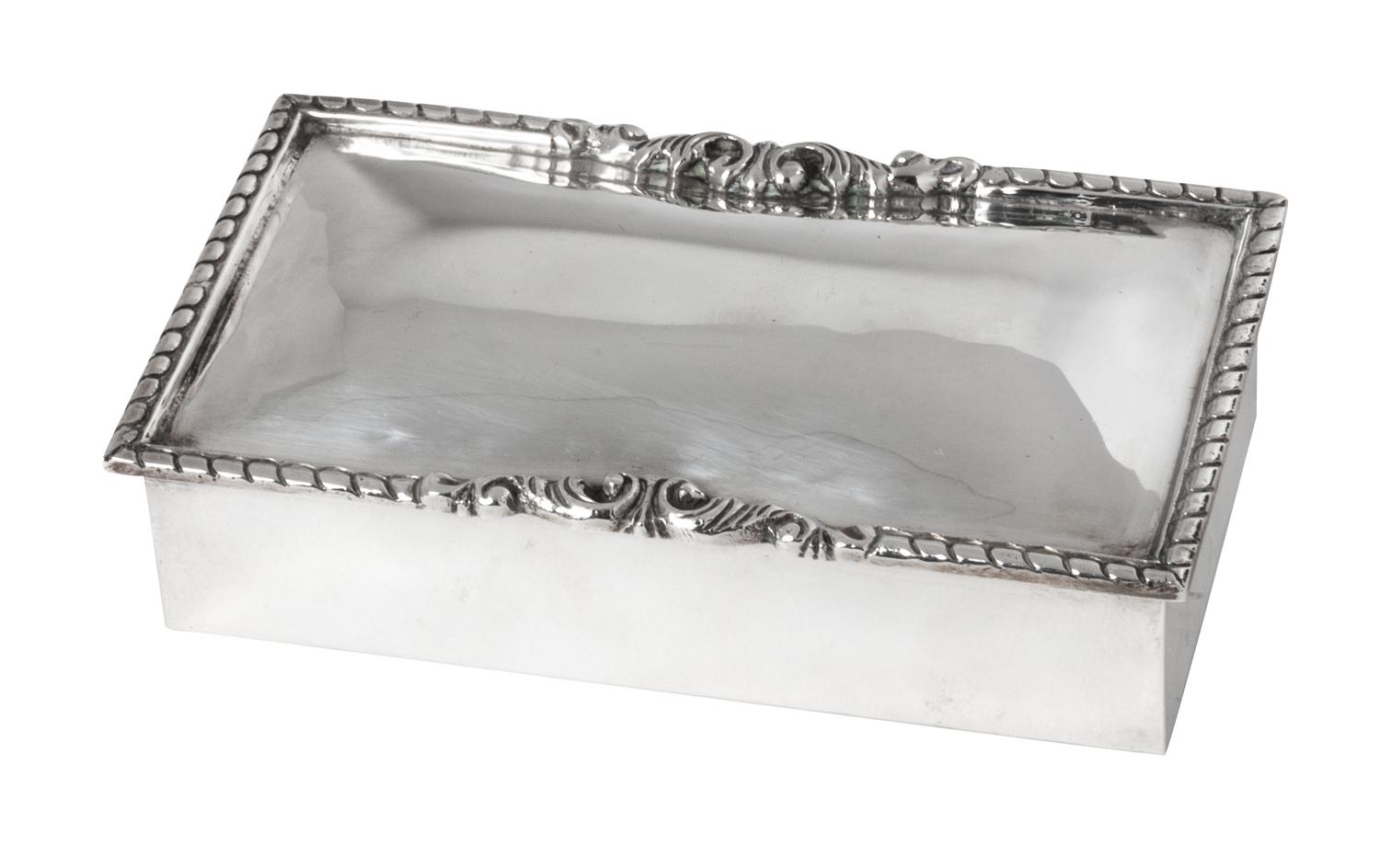 A Mexican Silver Box, 20th century, of rectangular form with decorated edge.