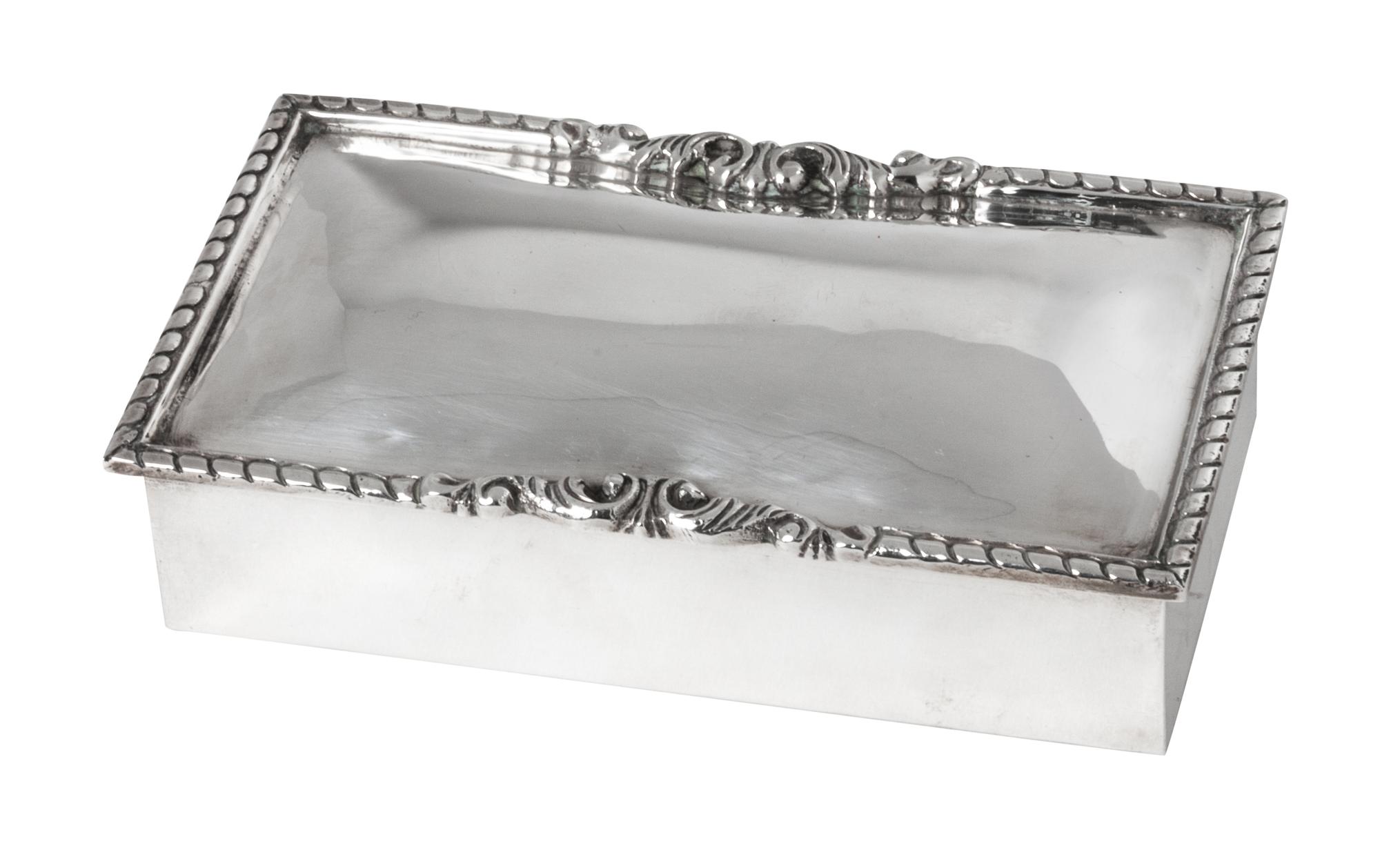 A Mexican Silver Box, 20th century, of rectangular form with decorated edge.