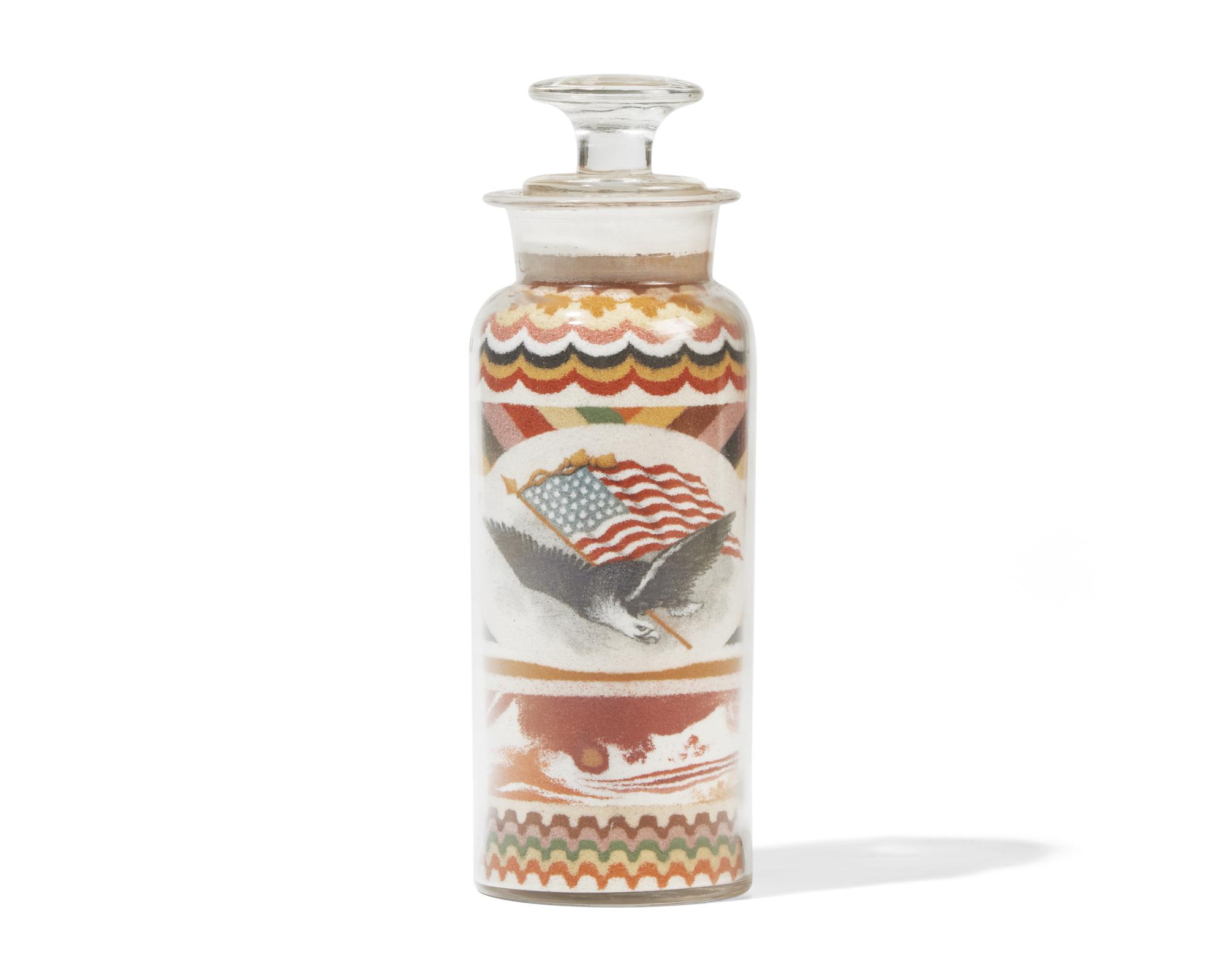 A Sand Art Bottle, Andrew Clemens (1857-1894) McGregor, Iowa, Dated "1889"