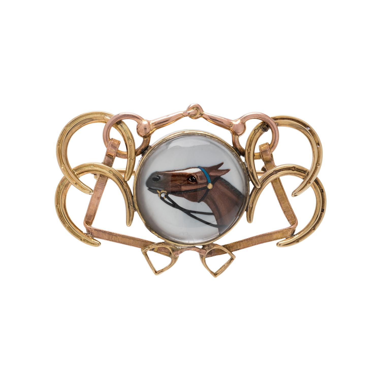 BICOLOR GOLD AND ESSEX CRYSTAL BROOCH