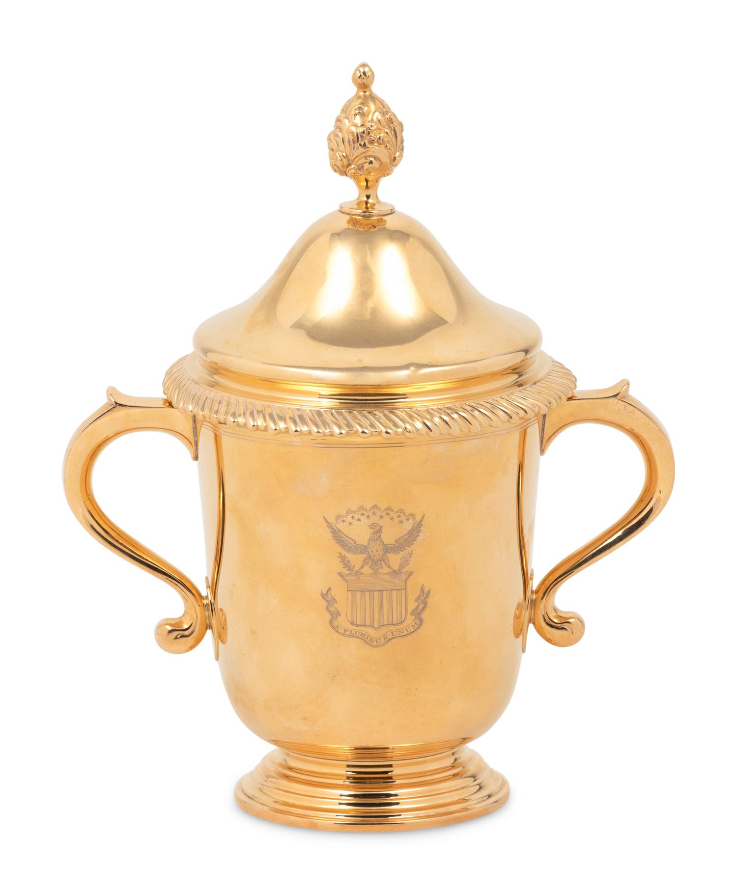 A 14-Karat Gold Cup and Cover of Horse Racing Interest