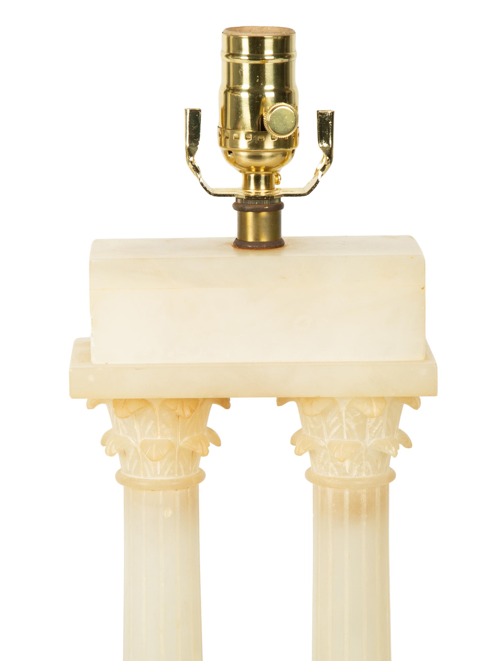 Two Carved Alabaster Lamps — 20TH CENTURY