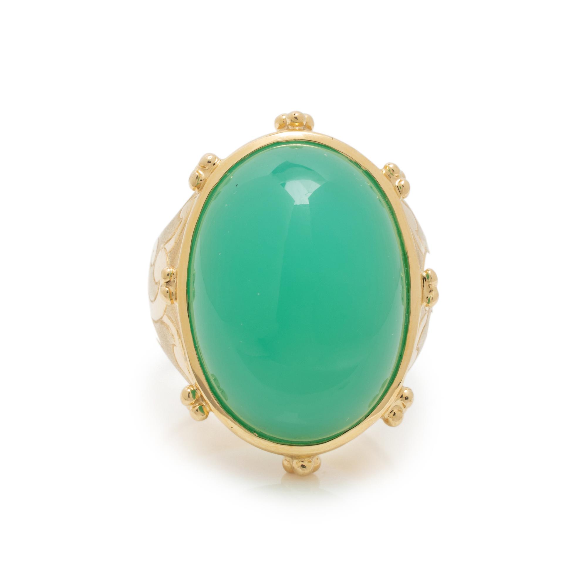 CREVOSHAY, YELLOW GOLD AND GREEN CHALCEDONY RING