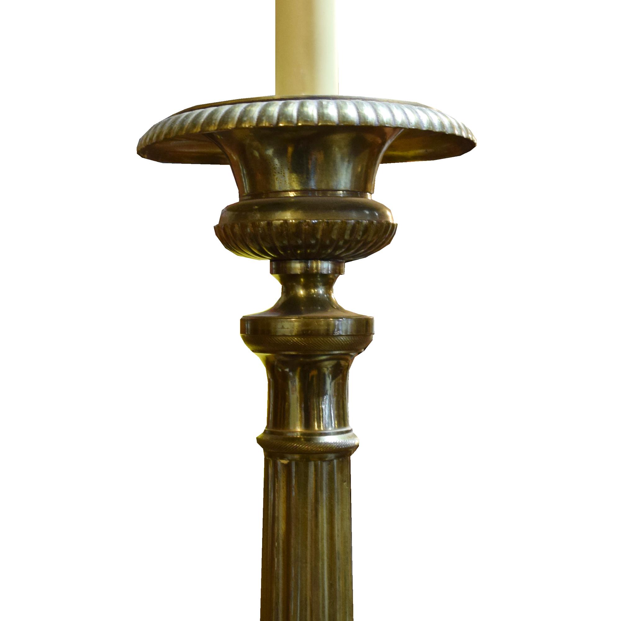A Pair of Brass Candlestick Lamps 11" W x 11" D x 61" H — Argentina, Circa 1940