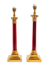 Two Pairs of Glass and Marble Empire Style Lamps
