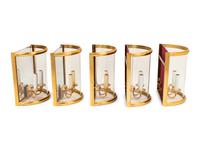 A Set of Five Brass and Glass Wall Lights